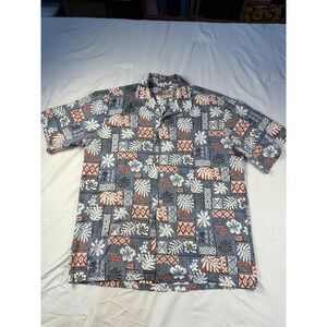 Hilo Hattie Hawaiian Original Mens Short Sleeve Button Up Shirt Blue Floral Lg